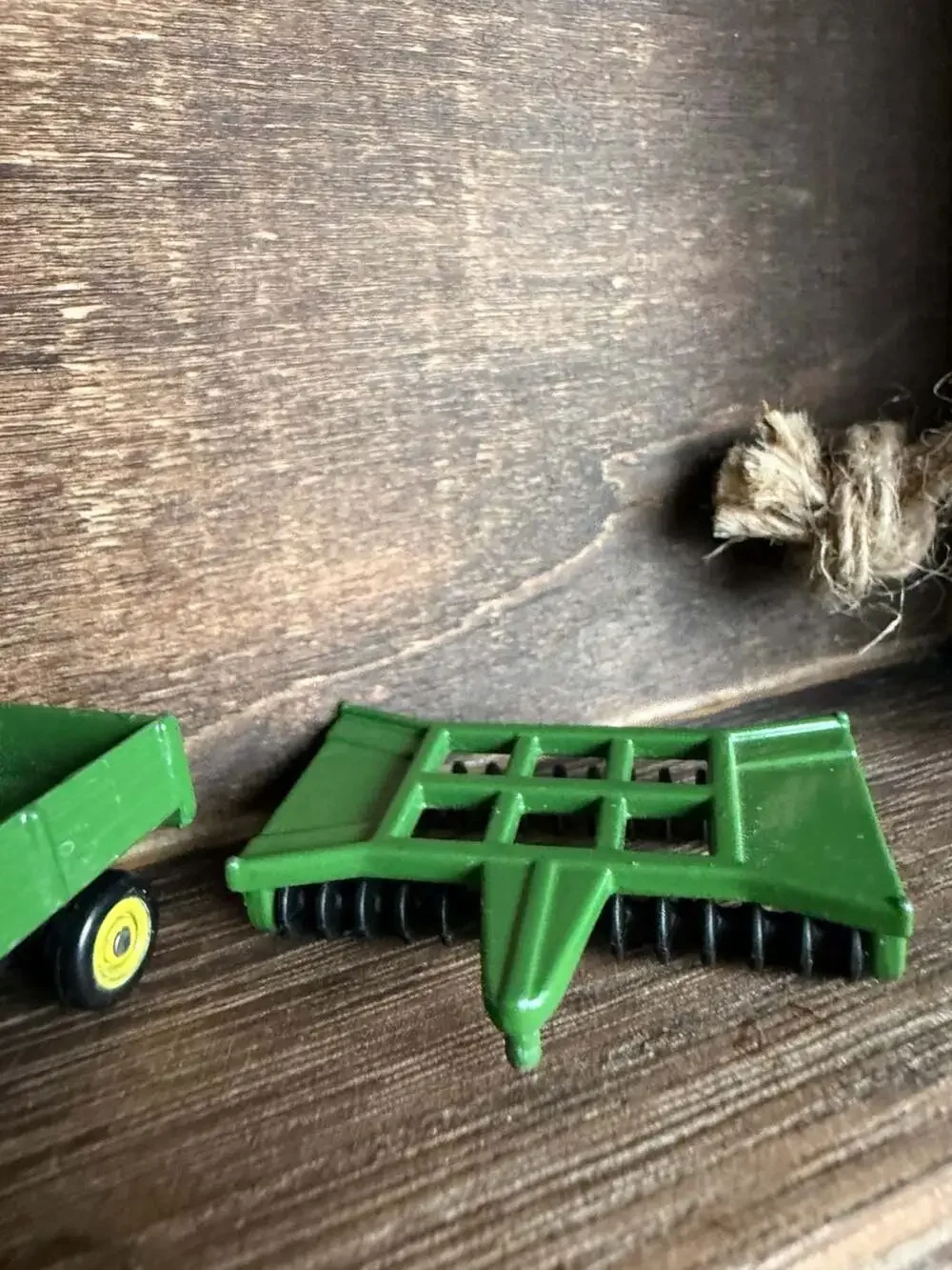 Vintage Ertl John Deere Tractor with Trailer and Disc Harrow Implements